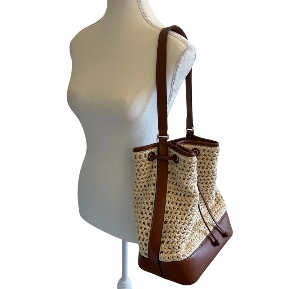 NWOT Tuckernuck Cream Crochet Leather Dakota Bucket Bag - Picture 7 of 11